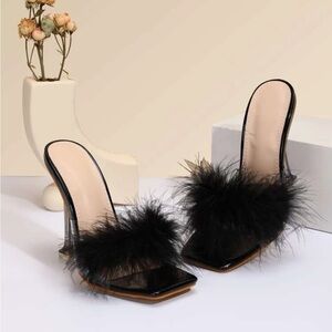 Elegant Black Feathered Women's Heels